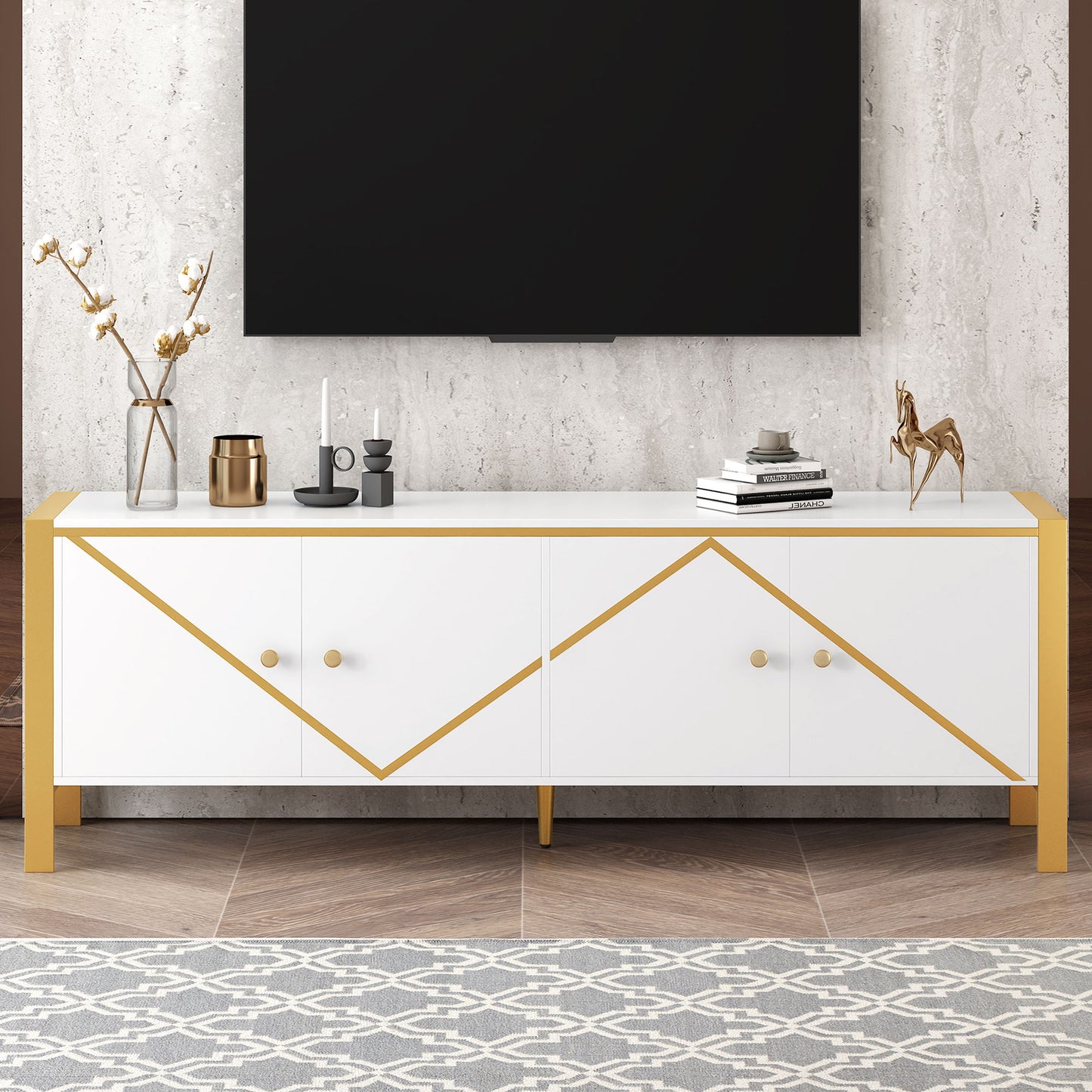 Modern Minimalist TV Stand With 2 Spacious Cabinets