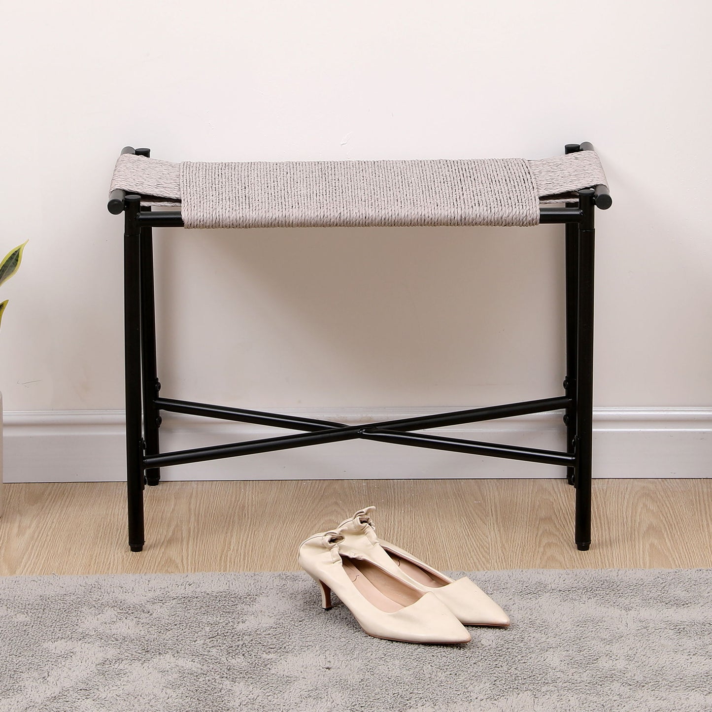 Handwoven Paper Rope Foot Rest Shoes Stools Ottomans For Entryway