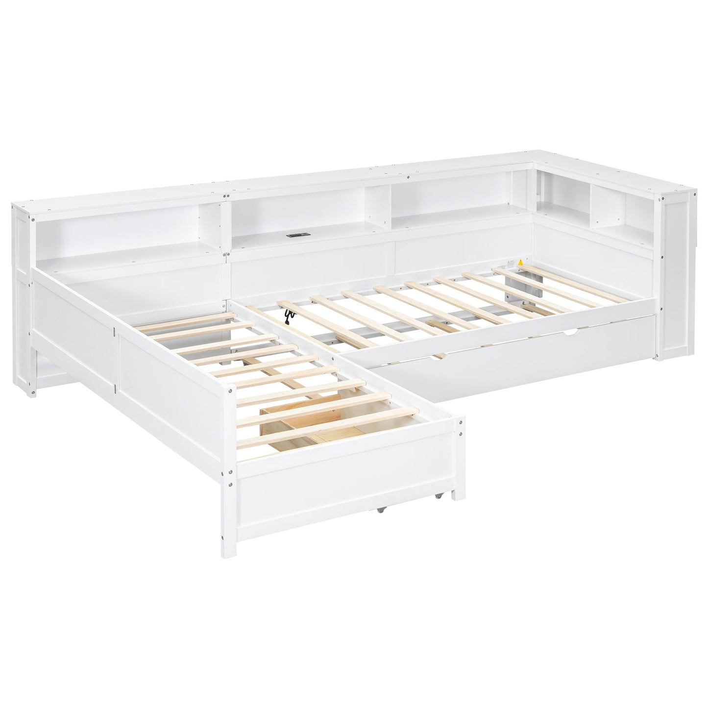 L Shaped Platform Bed With Trundle And Drawer