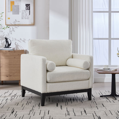 Wide Modern Farmhouse Performance Accent Chair With Legs, Wood Base