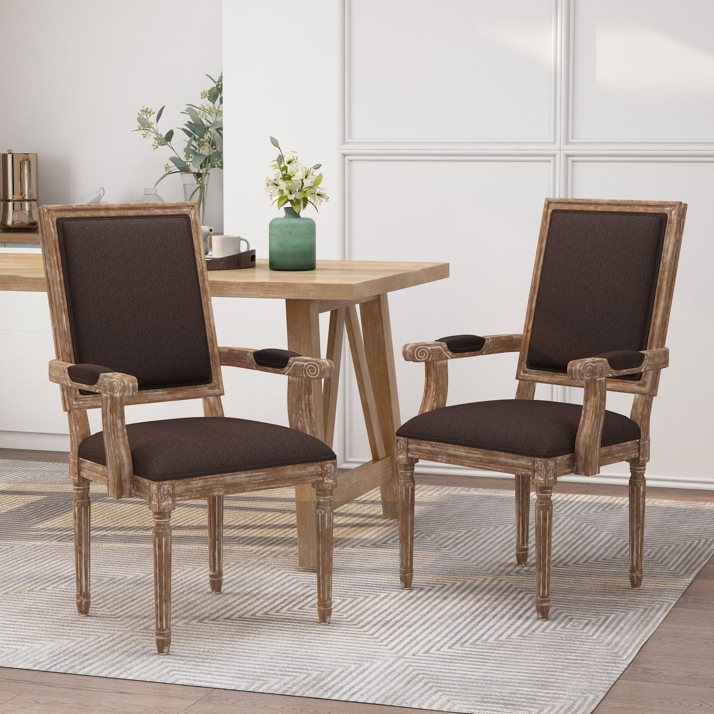 French Country Style Upholstered Dining Chair With Square Backrest
