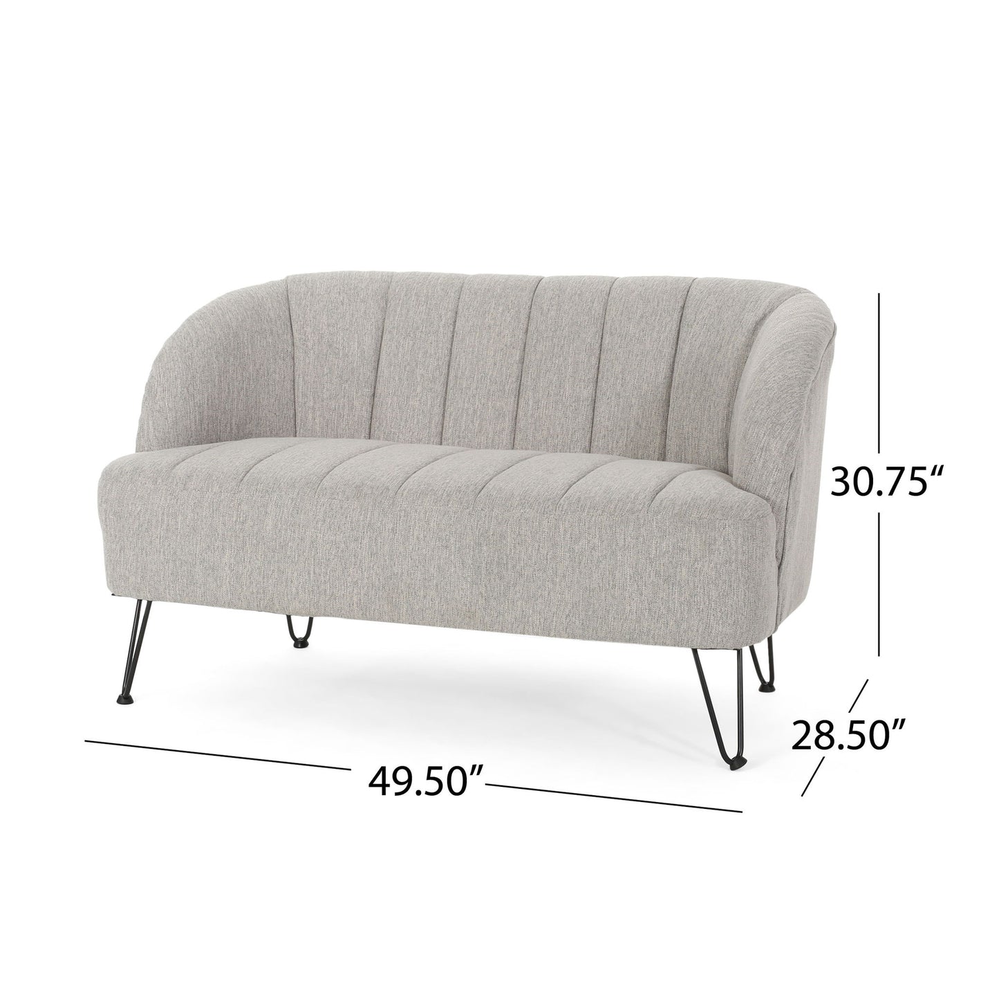 Modern Loveseat With Channel Stitching And Iron Legs - Light Gray