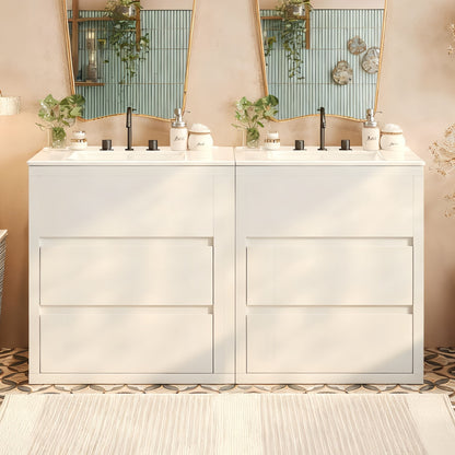 Double Sinks Bathroom Vanity Set With 2 Ceramic Basins