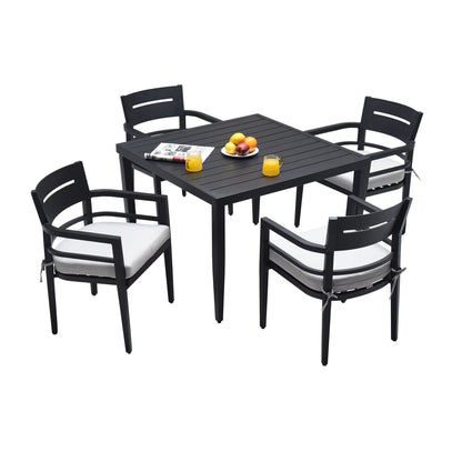 Outdoor Modern Dining Set, Chairs Sunbrella Cushioned And Dining Table With Umbrella Hole