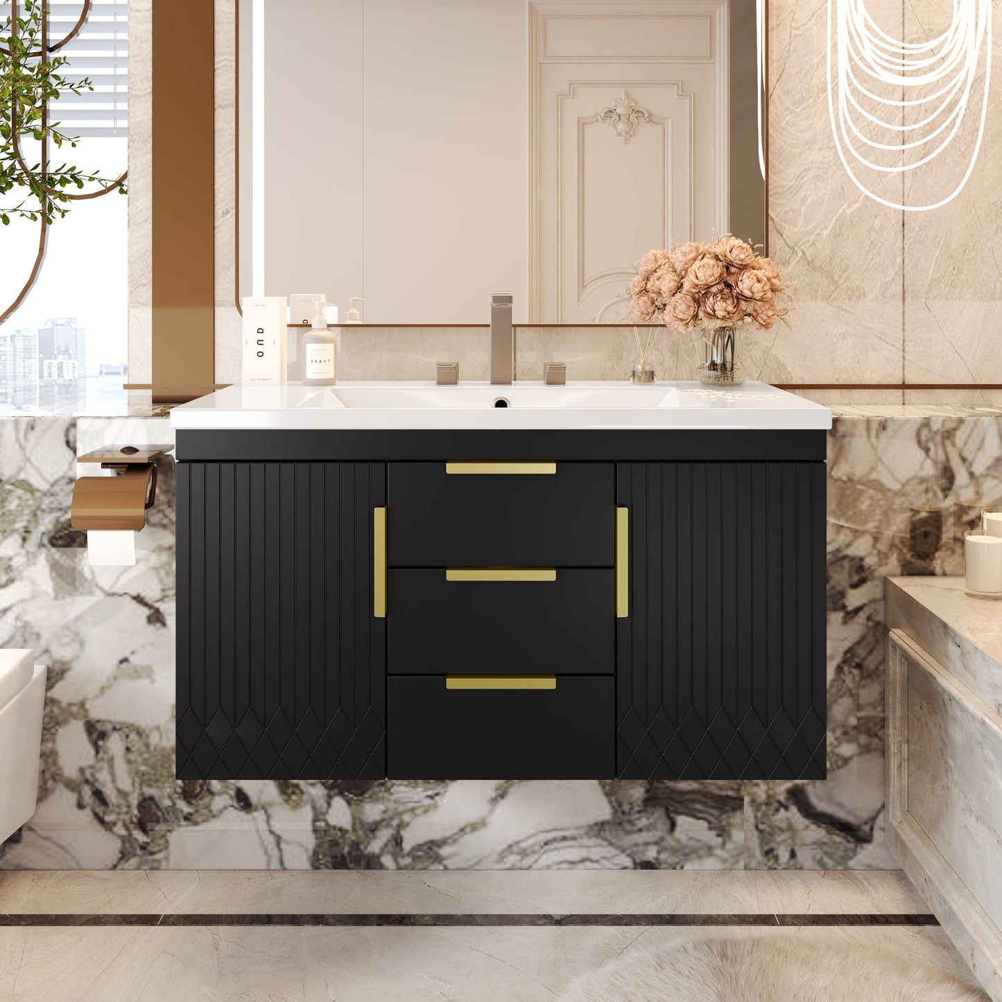 Wall Mounted Bathroom Vanity With Sink, Floating Storage Cabinet With 2 Drawers