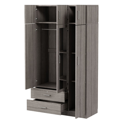 Modern 3 Door Mirror Wardrobe With 2 Drawers And Top Cabinet