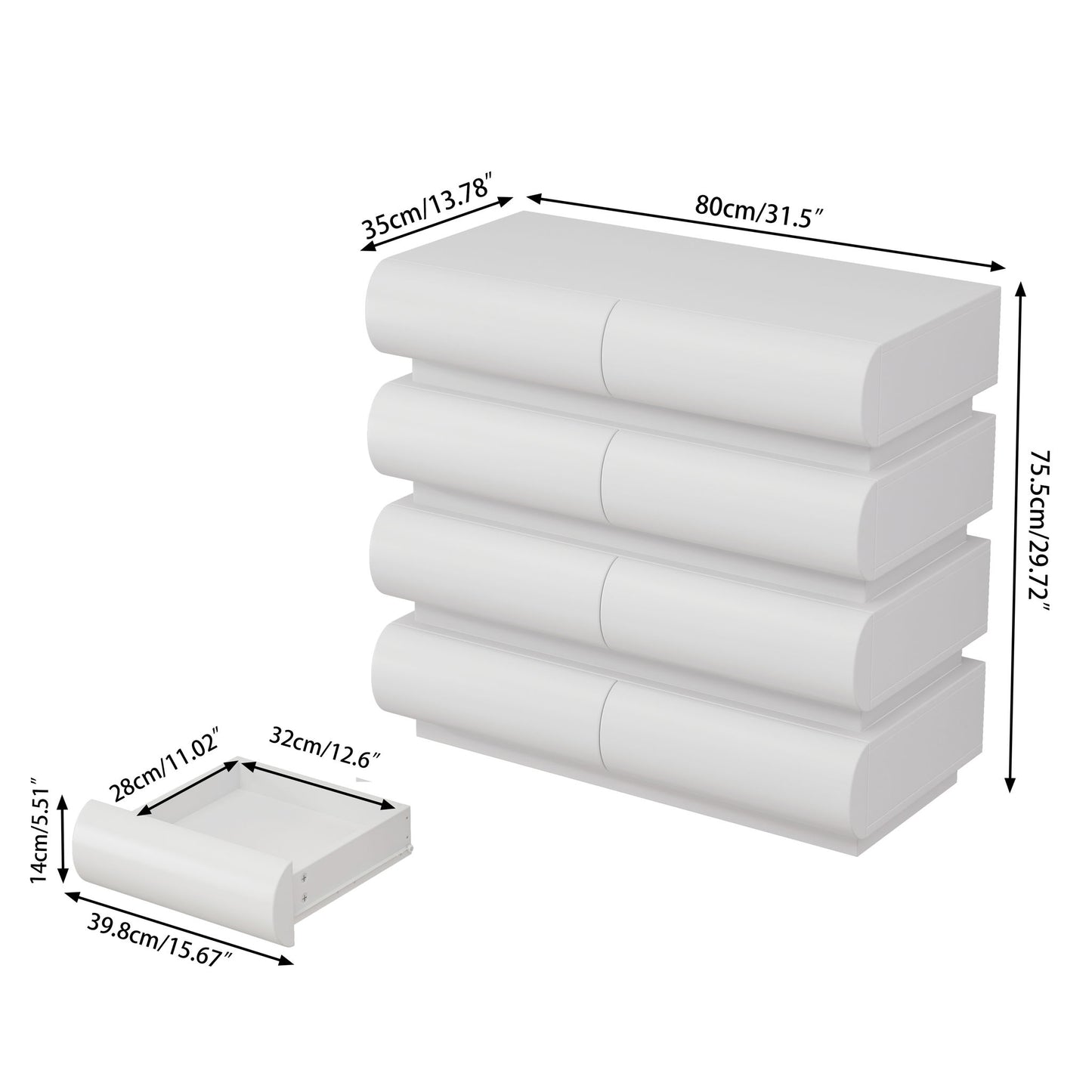 Minimalist Handle Less 8 Drawer Dresser With Wide Storage