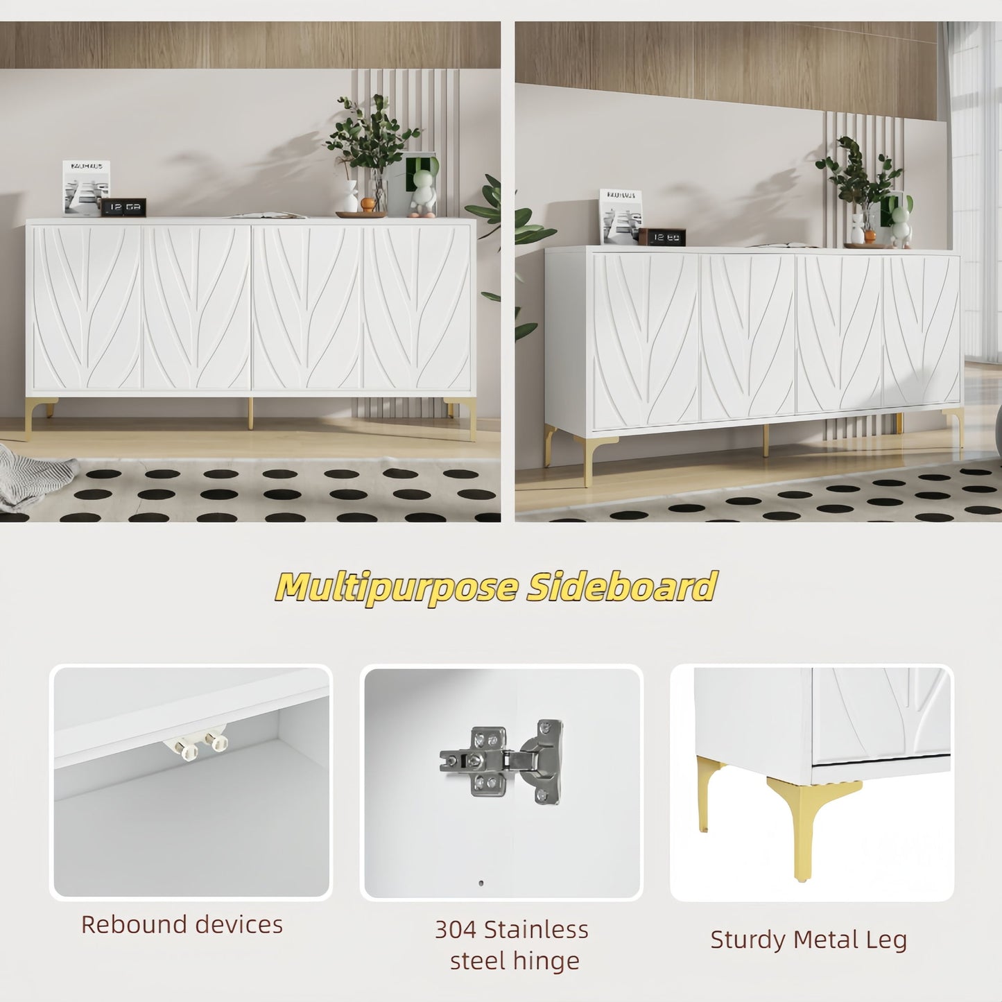 Modern Sideboard Buffet Cabinet With Handleless Press To Open Design With 4 Doors