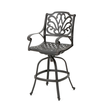 Outdoor Cast Aluminum Swivel Bar Stool With Scrolled Arms - Bronze