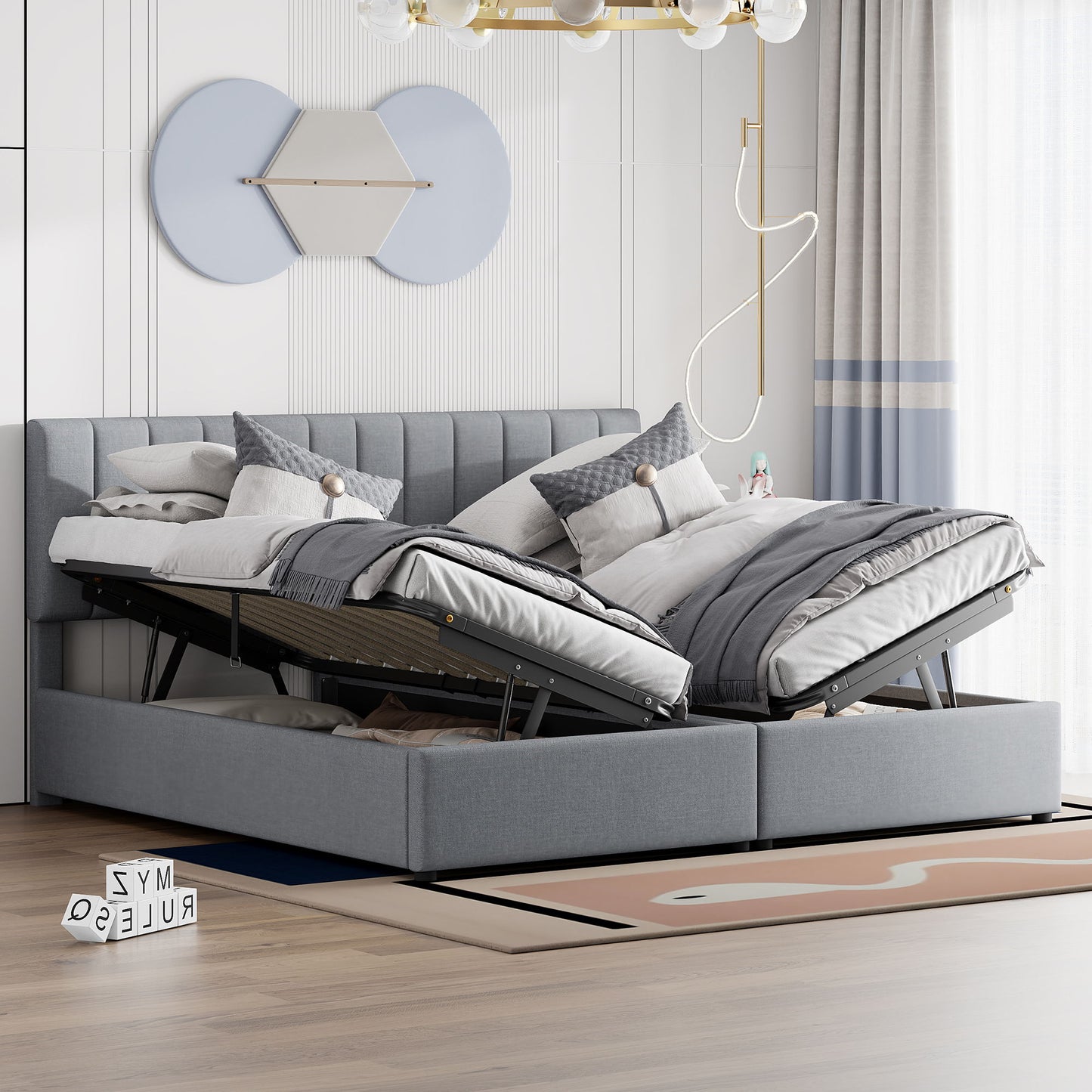 Upholstered Platform Bed With A Hydraulic Storage System