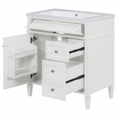 Bathroom Vanity With Top Sink, Storage Cabinet With 2 Drawers And Tip Out Drawer, Freestanding Set With Mirror Cabinet