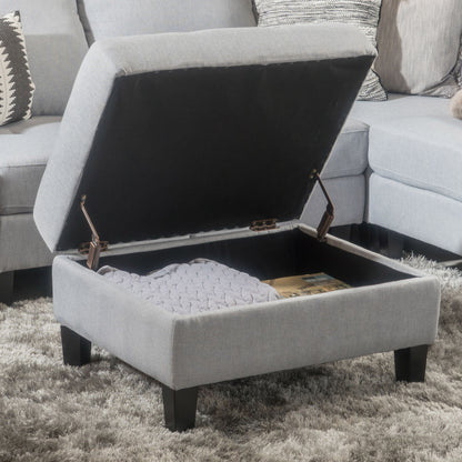 Storage Ottoman With Birch Wood Legs And Cushioned Top For Comfort