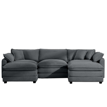 Modern Oversized Modular Cushion Sofa With Ottoman, Low Back, Deep Seating Sofa Set
