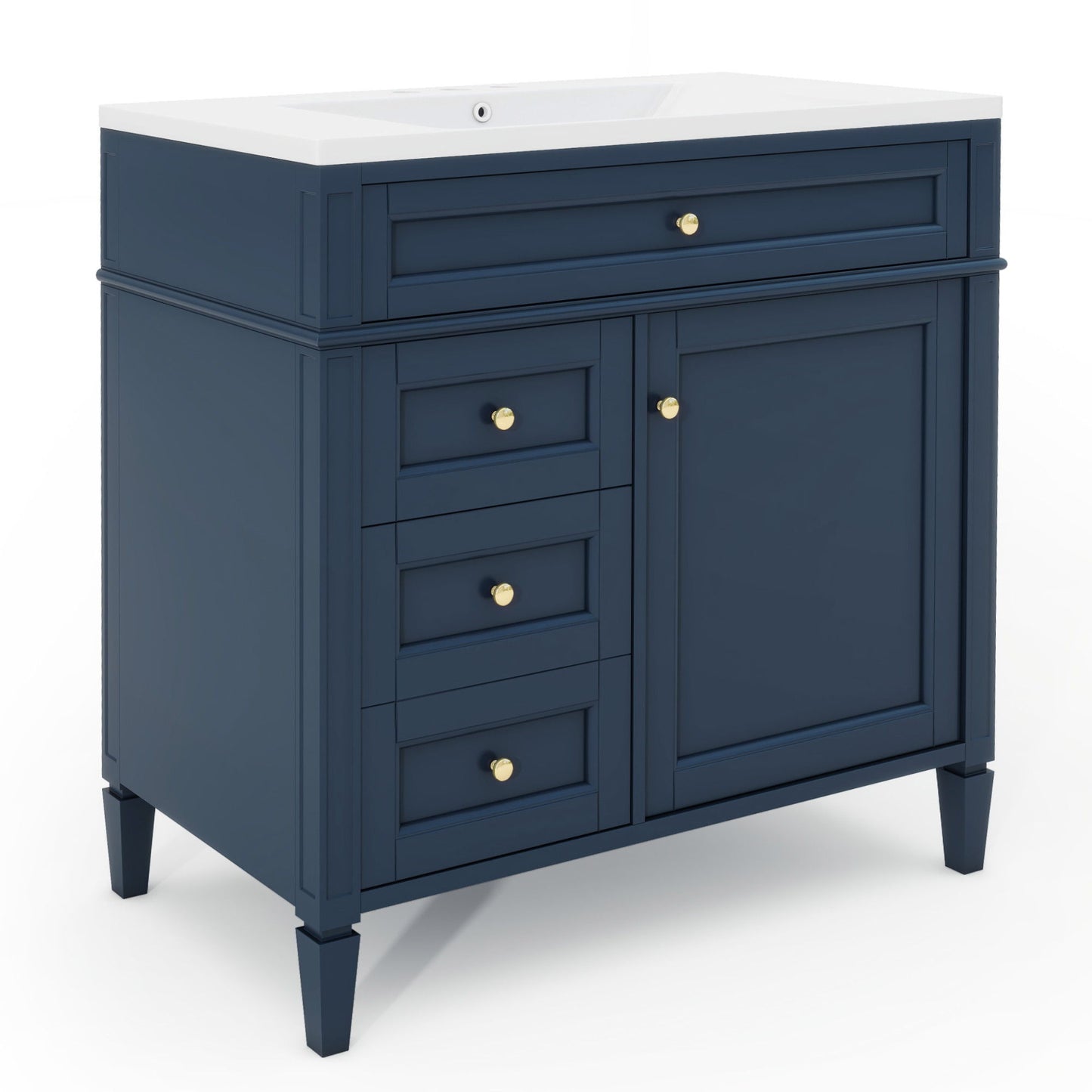 Bathroom Vanity With Top Sink, 2 Drawers And Tip Out Drawer, Rectangular Design