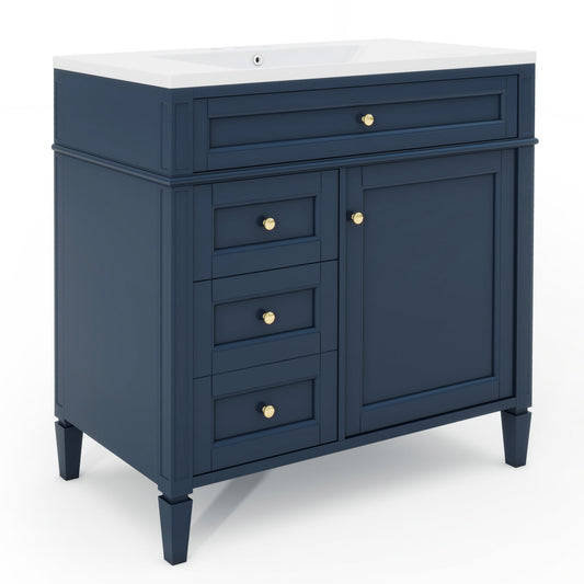 Bathroom Vanity With Top Sink, 2 Drawers And Tip Out Drawer, Rectangular Design
