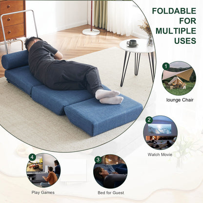 Foldable Single Chair Sofa Bed With Pillow, Easy To Store, Breathable And Wearable Linen