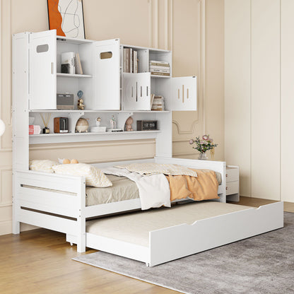 Daybed With All-In-One Cabinet And Shelf