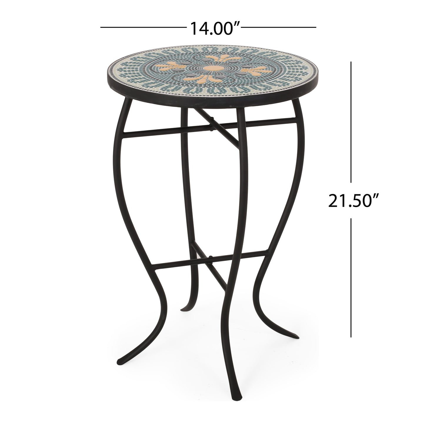 Outdoor Side Table With Tile Mosaic Table Top - Black