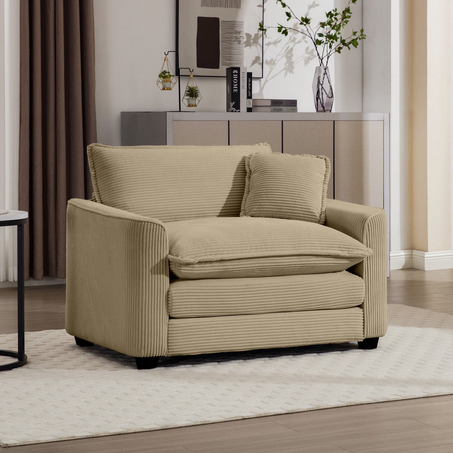 Modern Classic Corduroy Fabric Single Chair Deep Seat Sofa With Pillow