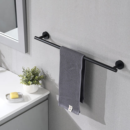 Bathroom Hardware Set Stainless Steel With Towel Bar, Paper Holder, And Hooks - Matte Black