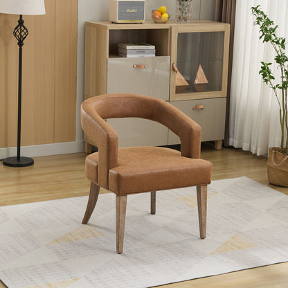 Wide Modern Barrel Open Back Upholstered Accent Chair With Weathered Solid Wood Legs