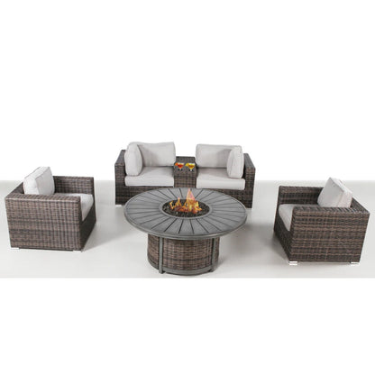 Patio Seating Group For 4 With Cushions And Fire Pit Table - Brown