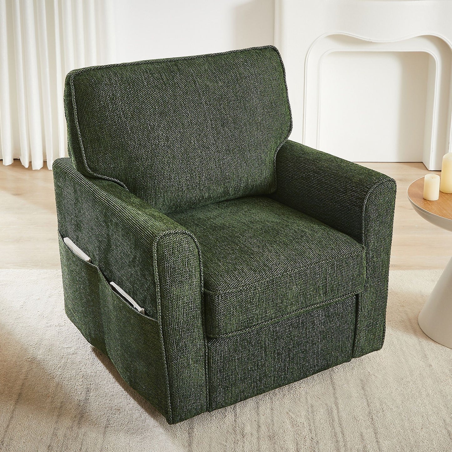 360° Swivel Accent Barrel Armchair With Side Pockets, Compact Design