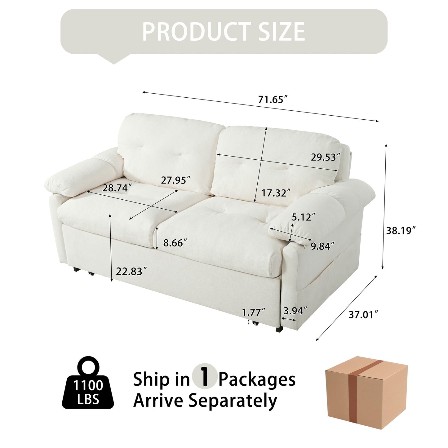 Modern Convertible Sleeper Sofa Bed With Pull-Out Queen Design, Side Storage & Thick Cushions