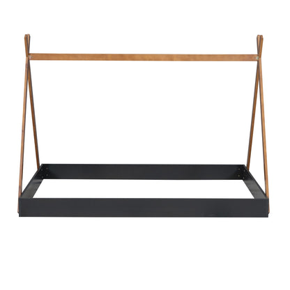 Full Size Tent Floor Bed With Triangle Structure, Low Profile Design - Black / Brown