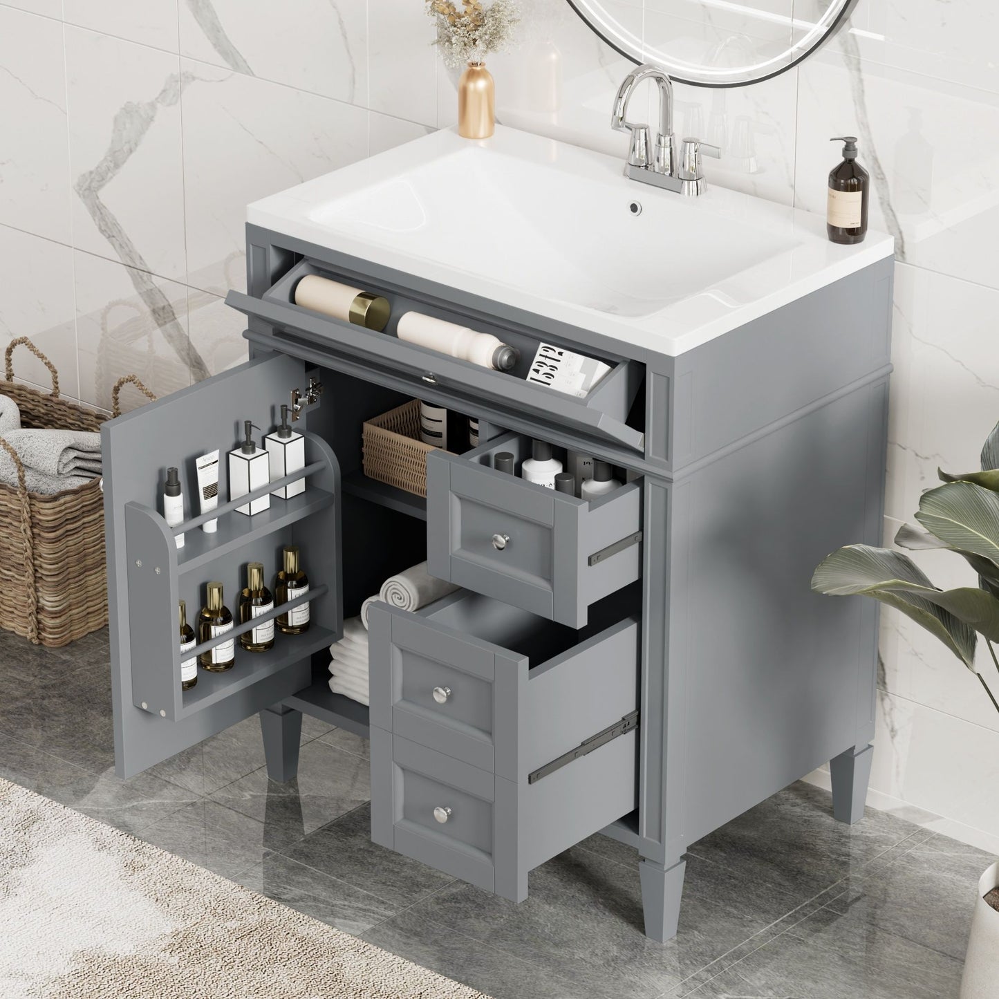 Bathroom Vanity With Top Sink, Storage Cabinet, 2 Drawers, Tip Out Drawer