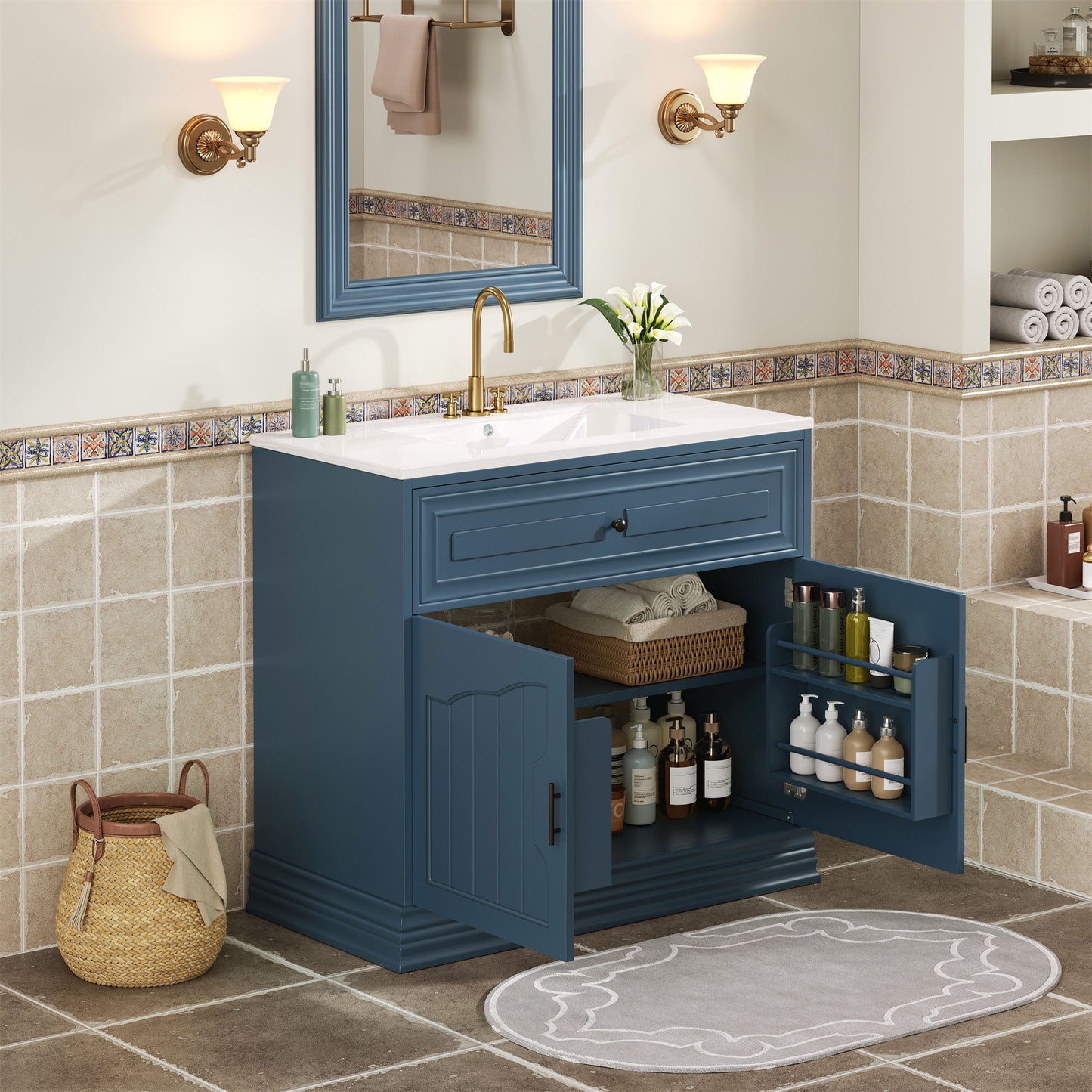 Bathroom Vanity With Sink, Cabinet With 2 Soft Closing Doors