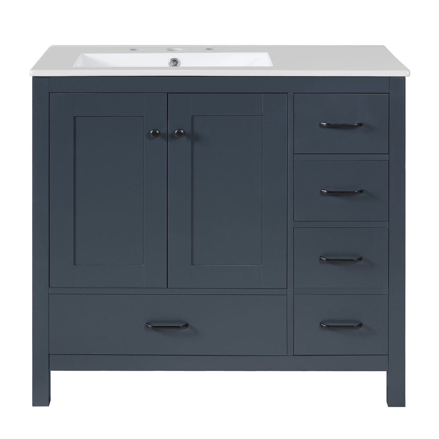 Bathroom Vanity With Ceramic Sink Combo, Abundant Storage Cabinet 2 Soft Close Doors And 5 Drawers