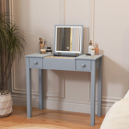 Vanity Table With LED Lights, Flip-Top Mirror And 2 Drawers, Jewelry Storage