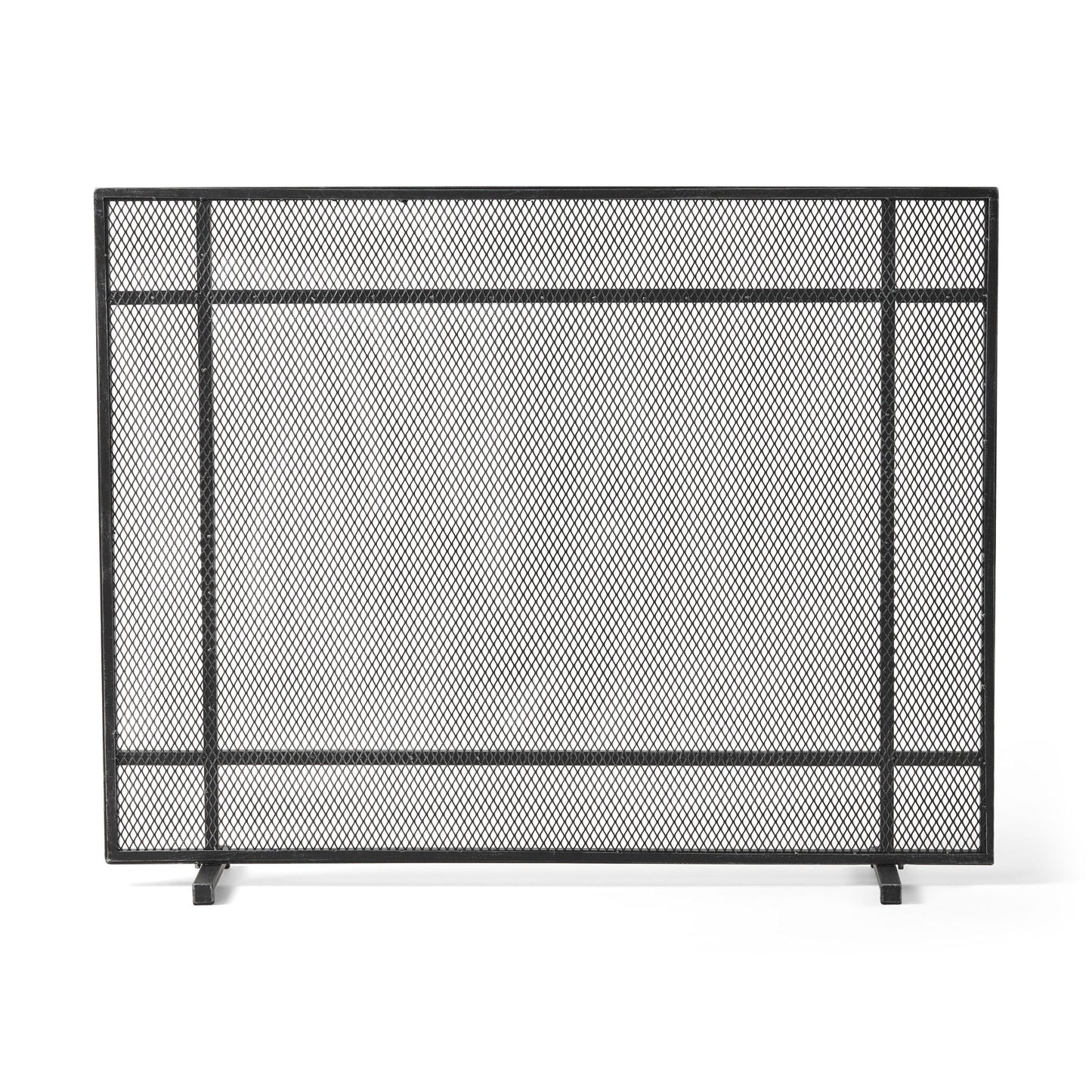 Markus - Modern Single Panel Iron Firescreen Black Brushed Silver