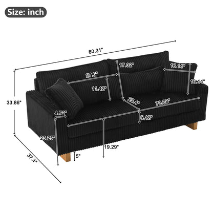 Modern Corduroy Loveseat Sofa With 4 Pillows
