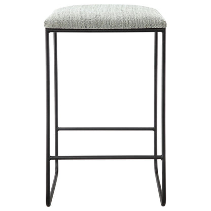 Counter Stool With Faux Linen Seat - Heathered Gray / Matte Black