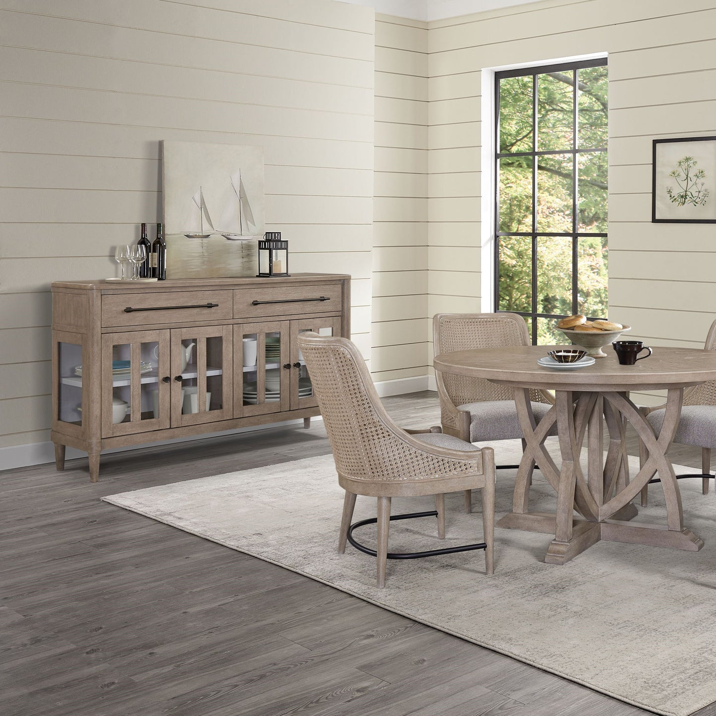 Power Ready - Buffet With Glass Cabinet Doors - Sand