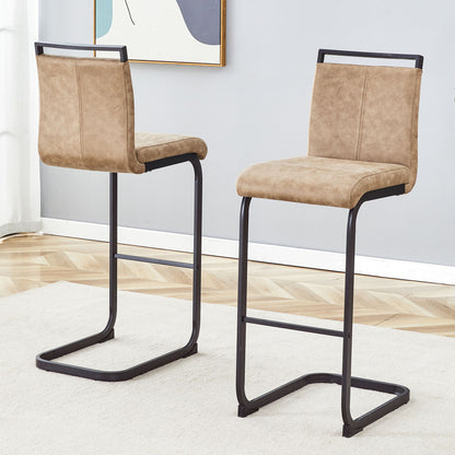 Modern Tech Fabric Bar Stool (Set of 2) With Metal Legs 42.5" Tall For Home Bar & Restaurant - Black / Brown
