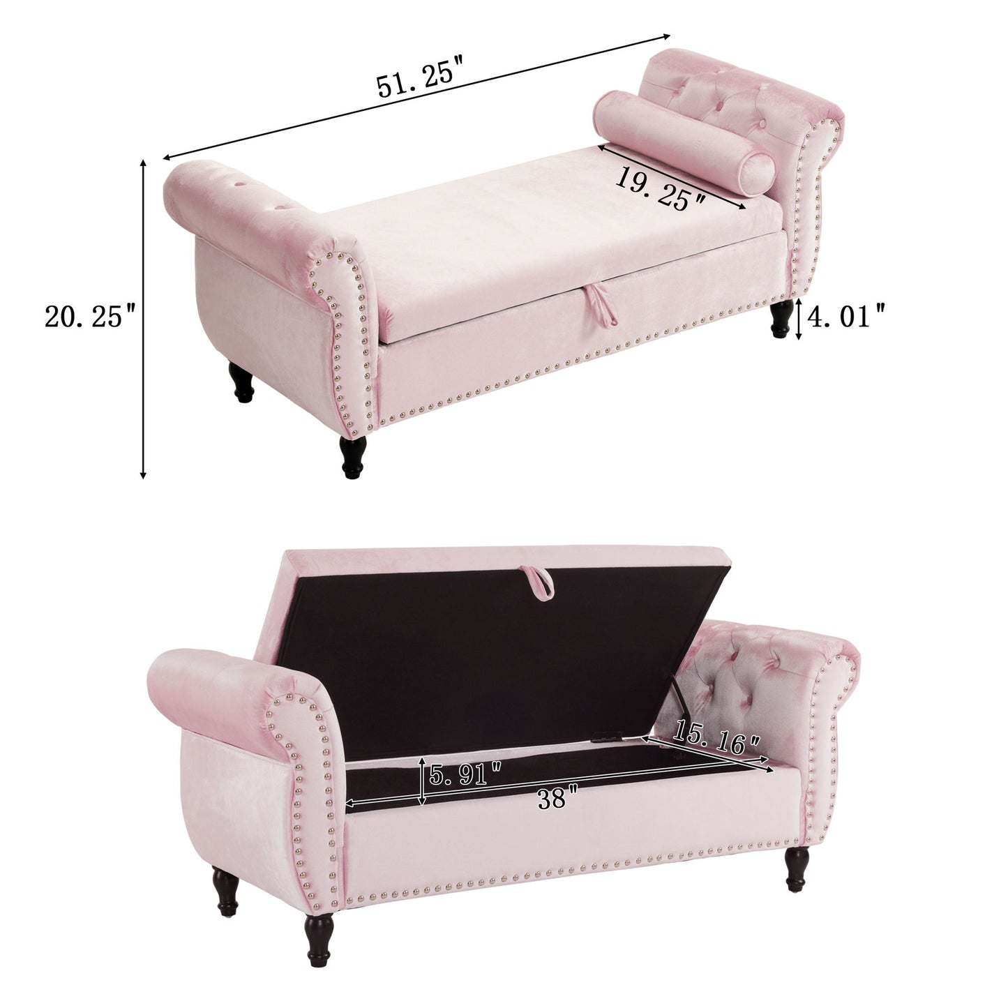 Luxurious Velvet Multifunctional Storage Ottoman Bench With Pillow