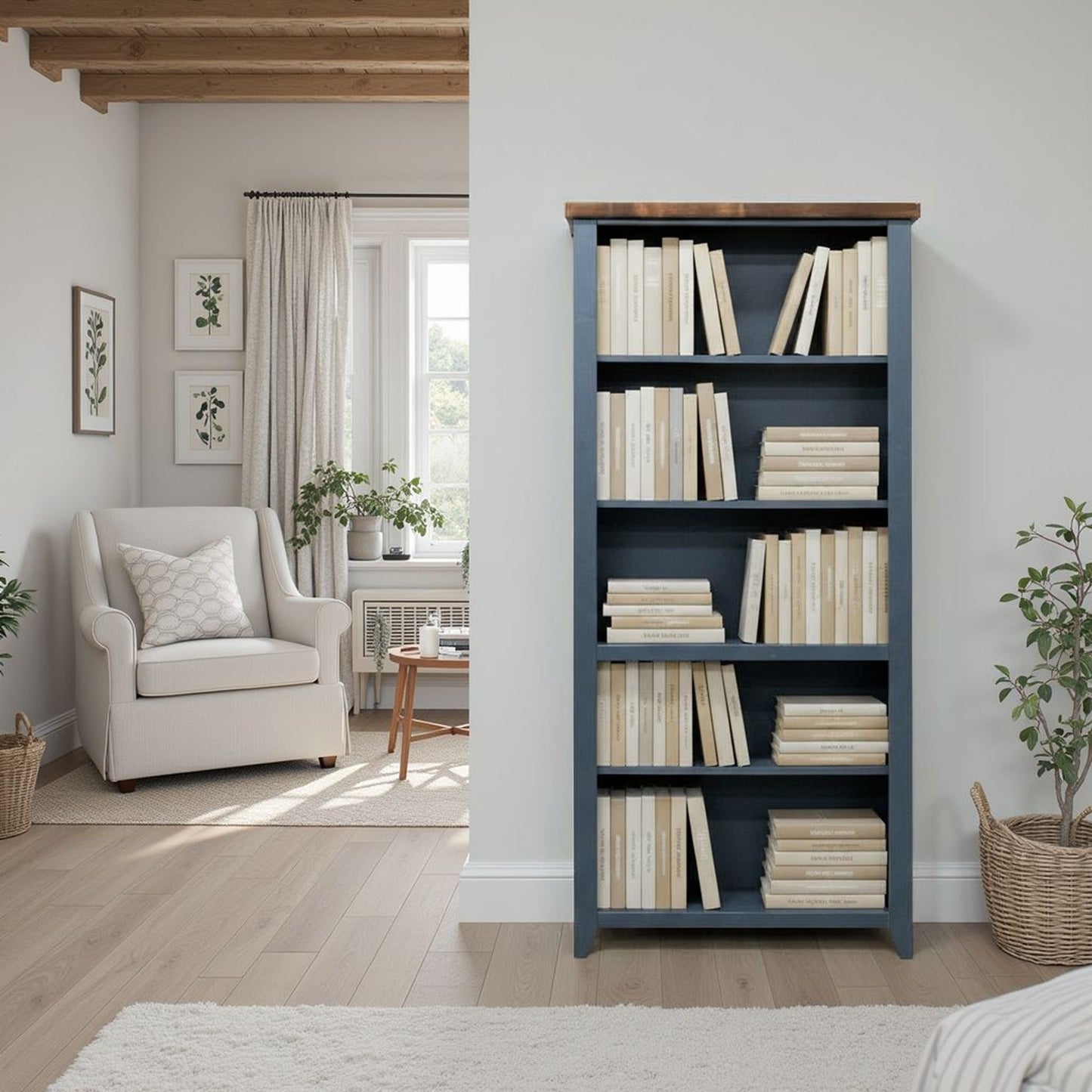 5 Shelf Bookcase - Blue Denim / Whiskey