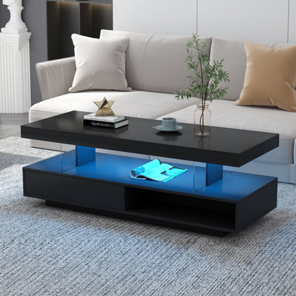 LED Coffee Table With 2 Drawers And Display Shelves