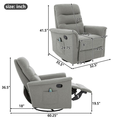 Manual Recliner Chair With 8 Point Massage And Swivel Function