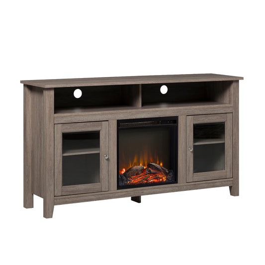 Classic Glass Door Fireplace Tall TV Stand For TVs Up To 65"