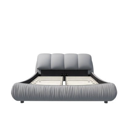 Luxury Upholstered Platform Bed With Oversized Padded Backrest And Solid Wood Frame