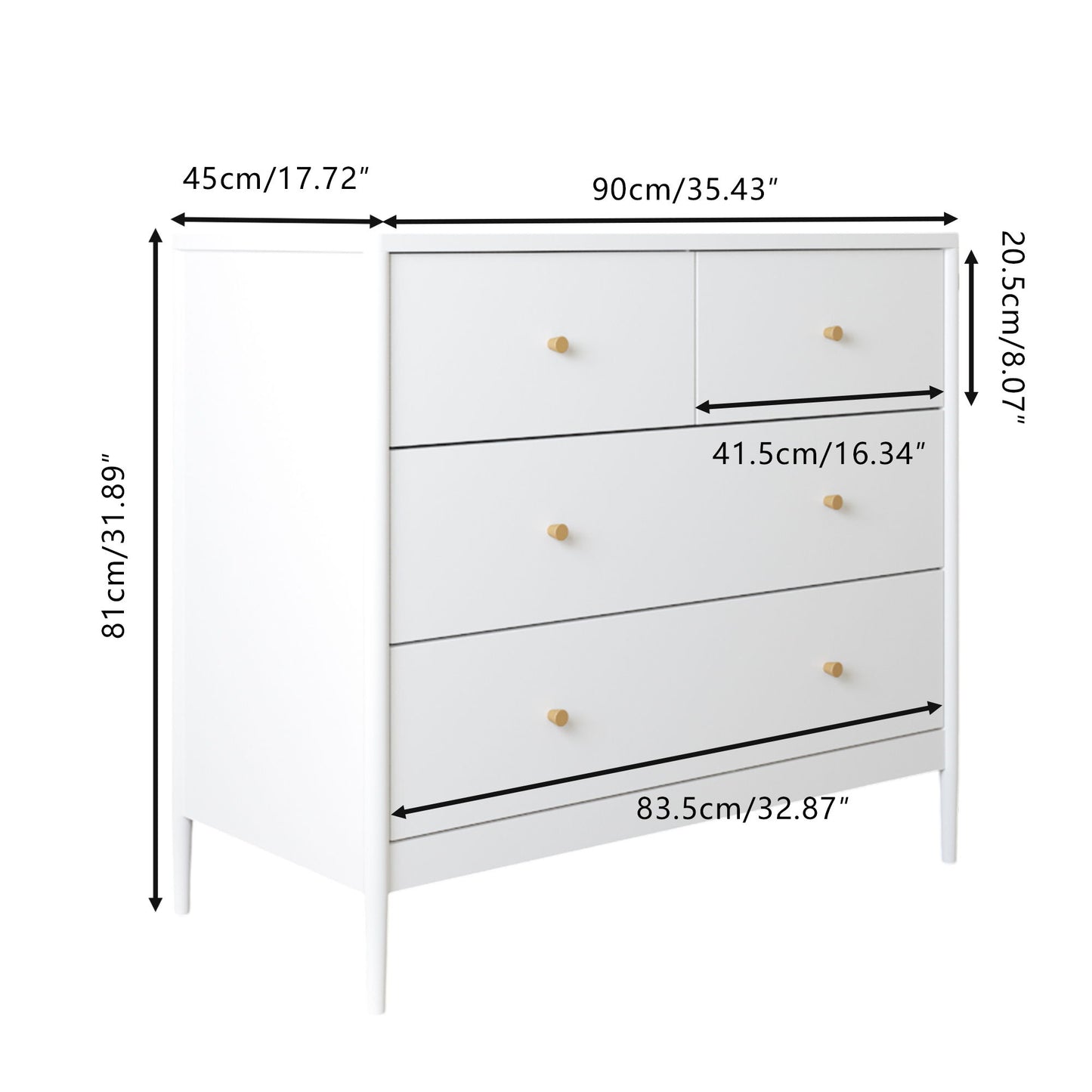 4 Drawer Kids Dresser With Antique Brass Pulls - White