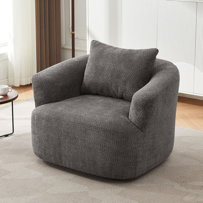 360° Swivel Barrel Sofa Chair With Throw Pillow, Chenille Upholstered Accent Chair