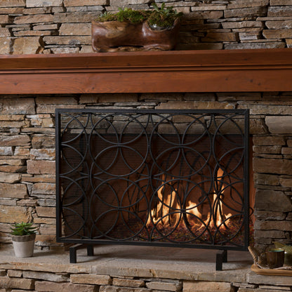 Thayer - Single Panel Iron Fireplace Screen With Geometric Design
