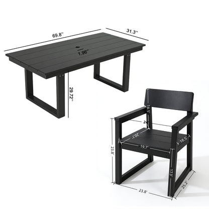 5 Piece Outdoor Dining Set For 4, Patio Table With Umbrella Hole And 4 Armrest Chairs For Backyard - Black