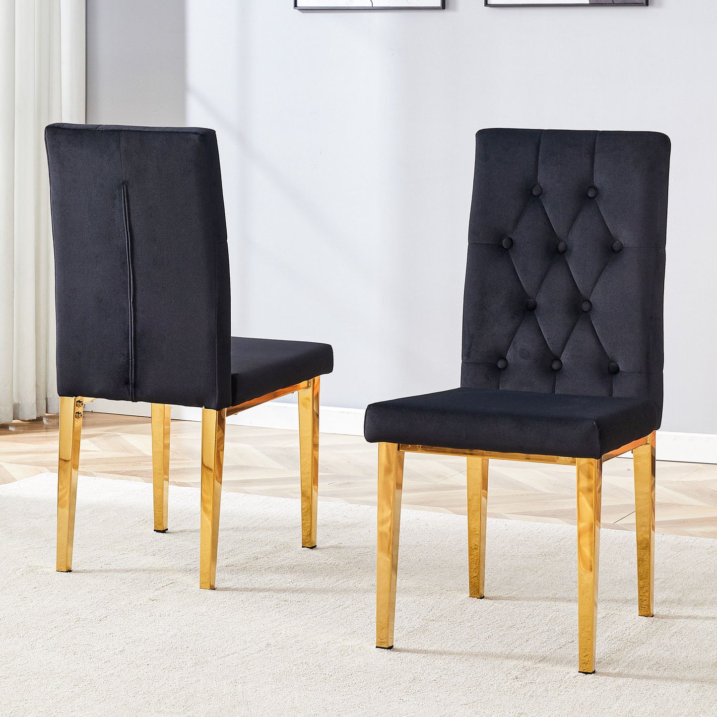 Vintage Style Armless Dining Chairs Set With Grid And Buckle Design
