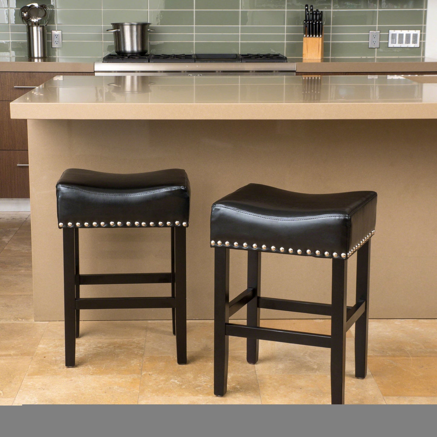 Soltique - Backless Dining Counter Stool With Nailhead Trim (Set of 2)